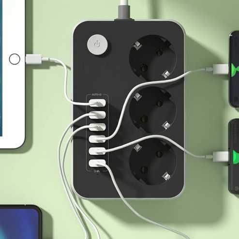 Мултифункционален USB разклонител за контакт 9в1 2метра