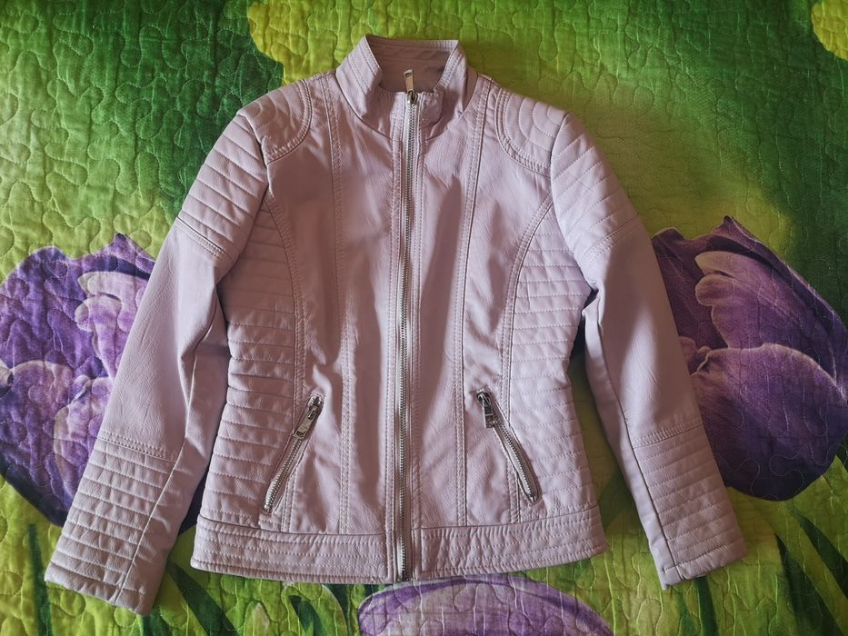 Детско лилаво кожено яке и шушляково 7-8 г. пролет-есен