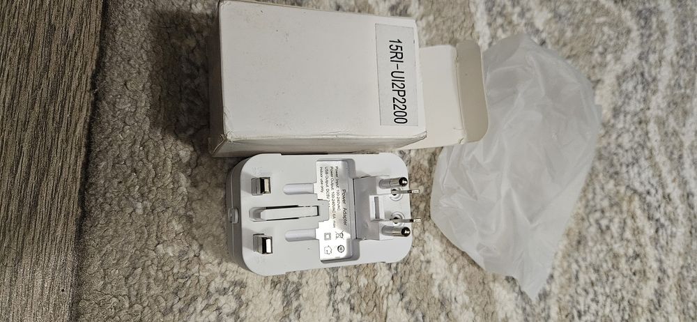 Adaptor pentru Priza 2 x USB EU  UK AUS, US, D52, Silicon, White