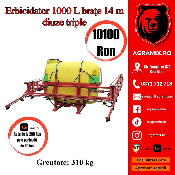 Pompa de erbicidat 1000 L diuze triple erbicidator THOR nou Agramix