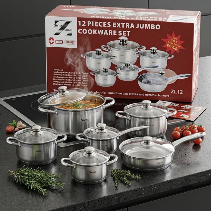 Set oale Inox Swiss Zurich 12 piese - Nou (Inducție/Gaz/Electric)