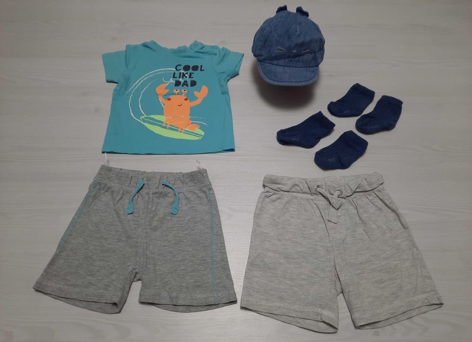 Tricou bebelus+ 2 buc pantalon scurt, Baby Club mărimea 86+ Sapcă Zara