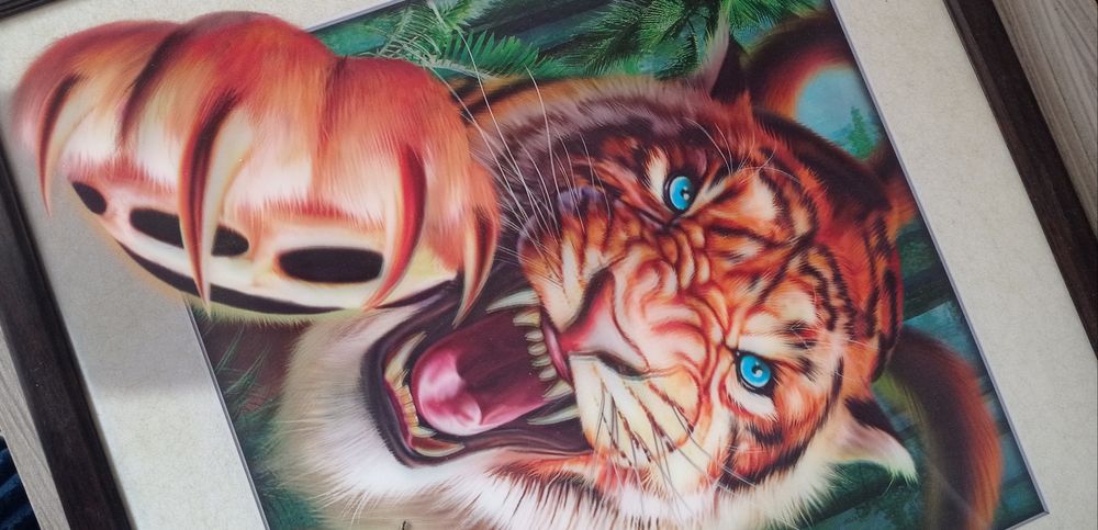 Tablou 3D Tiger cu ramă de lemn (deephasrhi)