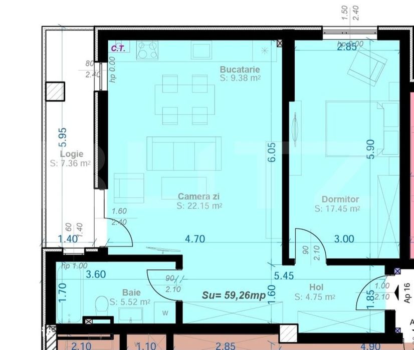 Apartament 2 Camere | 59 mp Utili | Zona Aradului