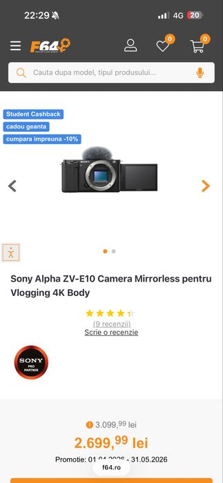 Sony Alpha ZV-E10 Camera Mirrorless pentru Vlogging 4K Body - NOU