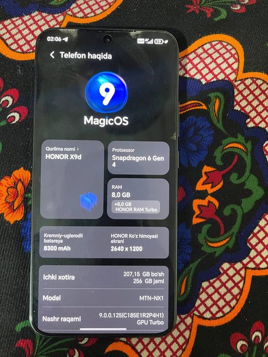 Honor 9d 256 GB karobga dakumentti bor