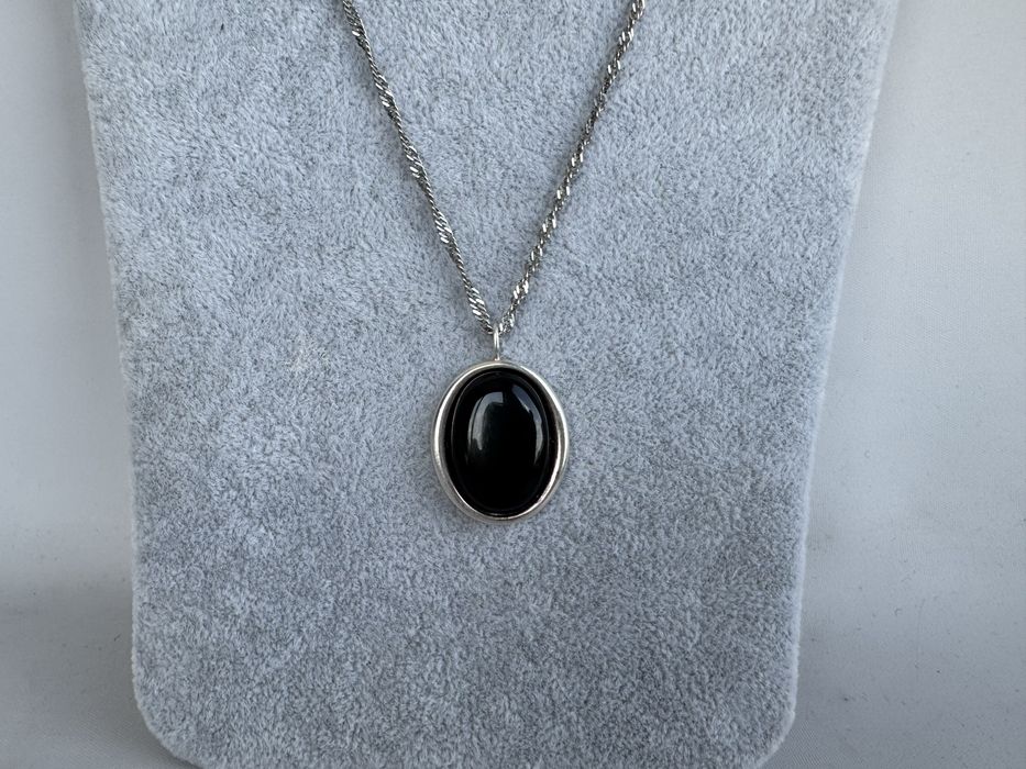 Pandantiv si lant argint-onix cabochon