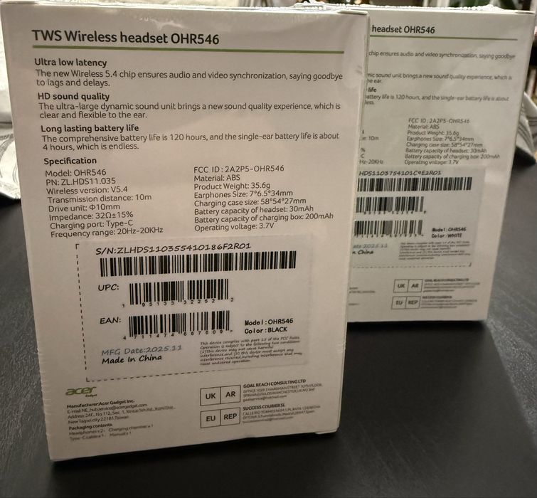 Слушалки Acer-черен и бял цвят