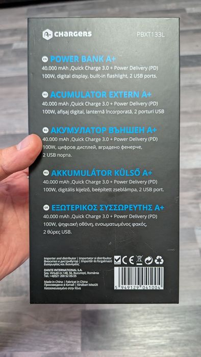 Power Bank A+ 40.000 mAh, 100W, PD, Fast Charge,Lanternă, Nou