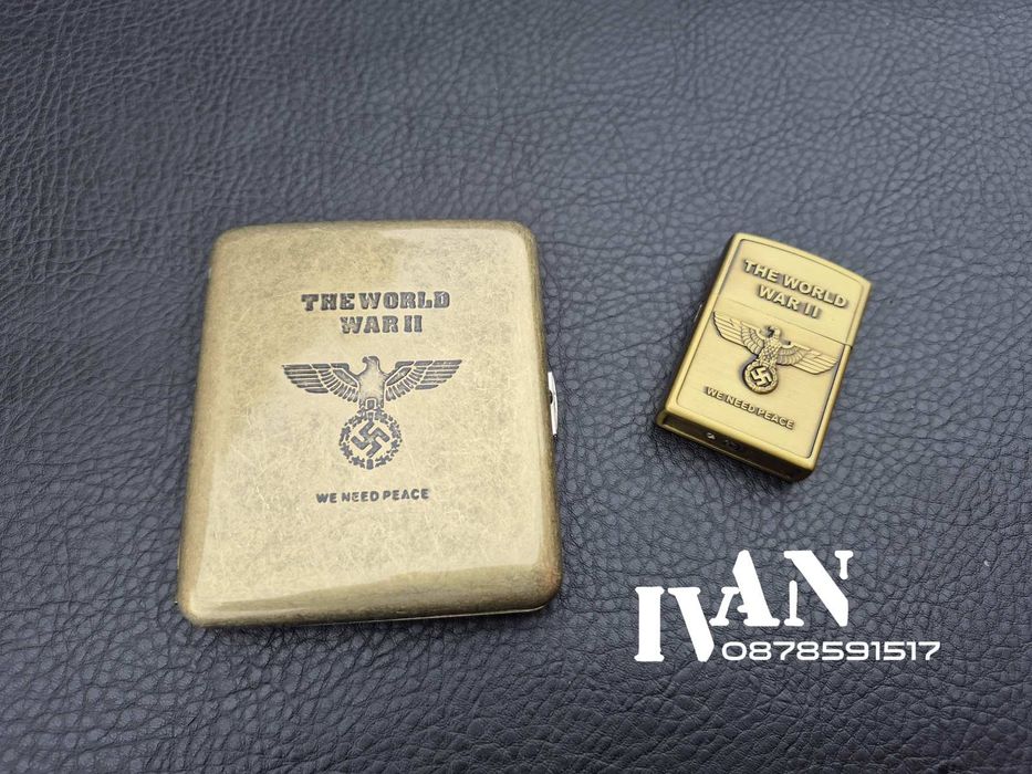 Табакера от месинг и газова запалка