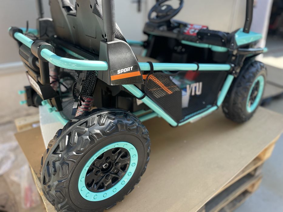 UTV electric pentru 2 copii Faster,  motoare 2x150W, baterie 24V 9Ah, telecomanda 2.4 GHz, roti din spuma EVA si Scaun Piele