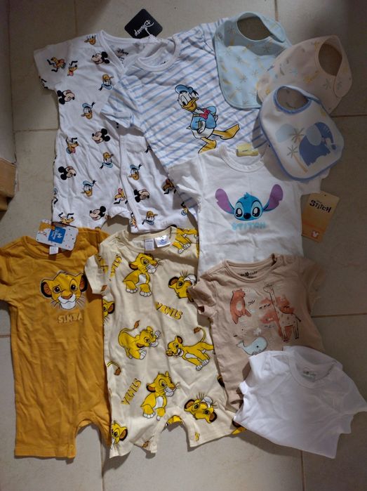 Set body uri salopete scurte vara noi cu eticheta bebelusi 80 disney