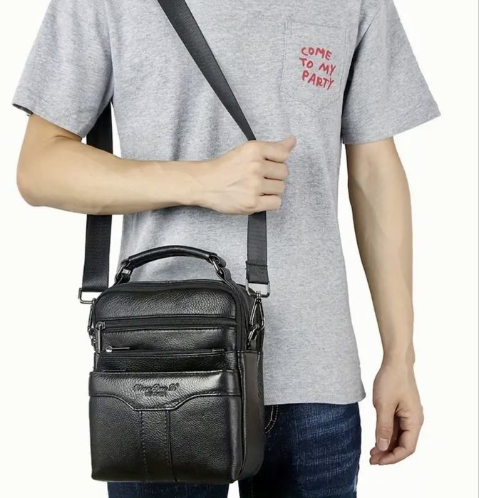 Мъжка изискана кожена чанта POLC/Черна селектирана кожа -10% Промоция!