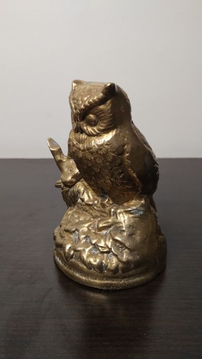 Бронзова фигура Бухал с птичка – декоративна статуетка