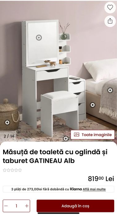Măsuță cu oglindă și taburet GATINEAU - Alb