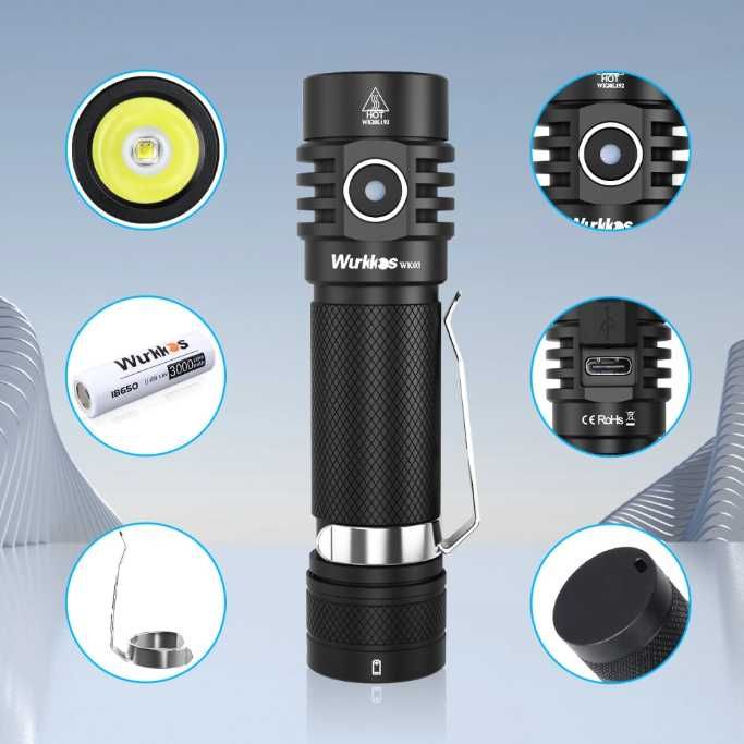 Високомощен Тактически Фенер Sofirn SC18 EDC Wurkkos WK03 1800LM Luminus SST40 LED IP68 18650 ATR TIR Оптика 90° Лъч 55грама 6061 Аерокосмически Клас