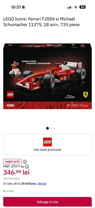 LEGO Icons: Ferrari F2004 si Michael Schumacher 11375, 18 ani+, 735 piese