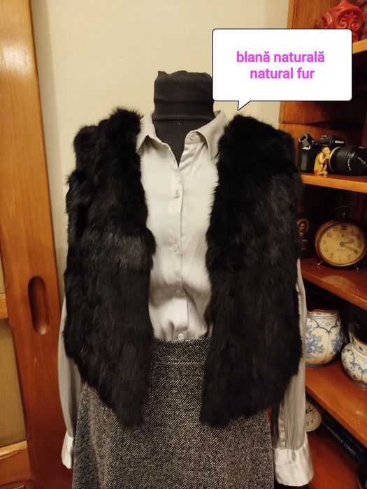 Vestă pătrată din blană naturală