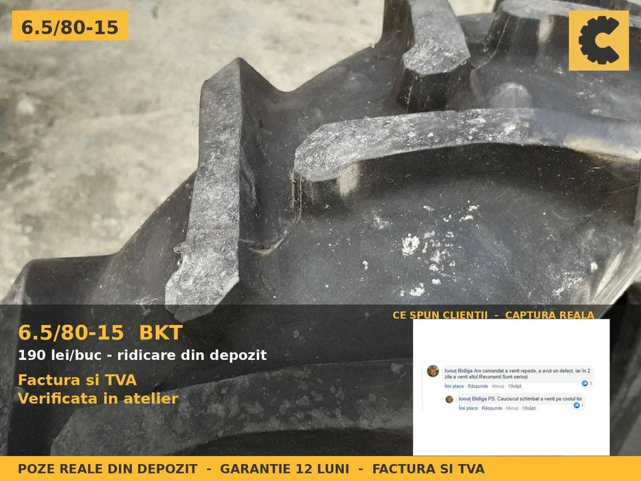 ANVELOPE 6.5/80-15 6.50-15 65/80-15 6.5 80 15 BKT Cauciucuri Remorca Utilaj Agricol Implement SH GARANTIE