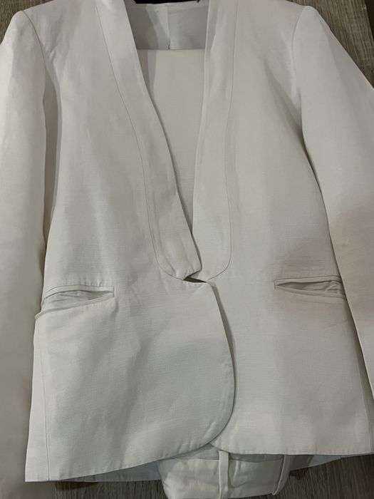Zara costum sacou pantaloni alb S/M