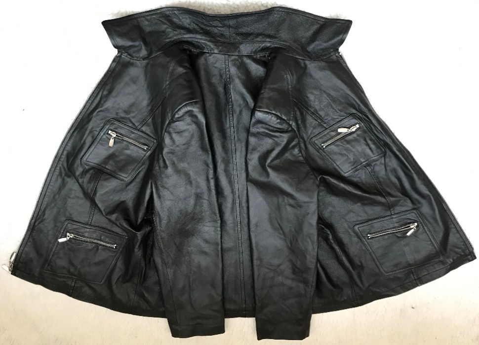 Jacheta neagra barbati piele naturala miel fina 6 buzunare haina geaca