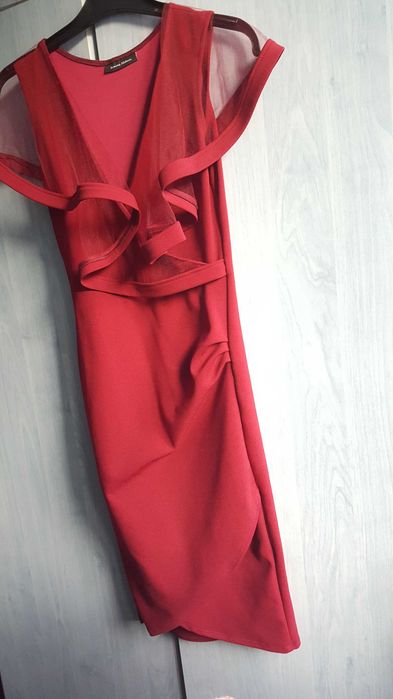Rochita elastica, eleganta, cu voal, bordo xs/s