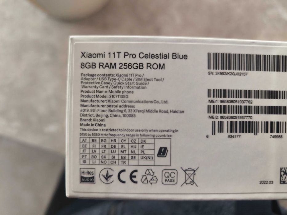 Xiaomi 11t pro 256/8+8 5g Celestial Blue