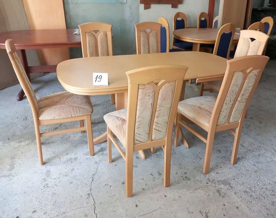 Комплект масивна разтегателна маса с 6 стола и много нива на разтягане