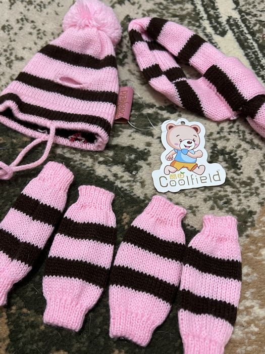 Set de iarna (caciula fular jambiere) pentru catei pisici XXS