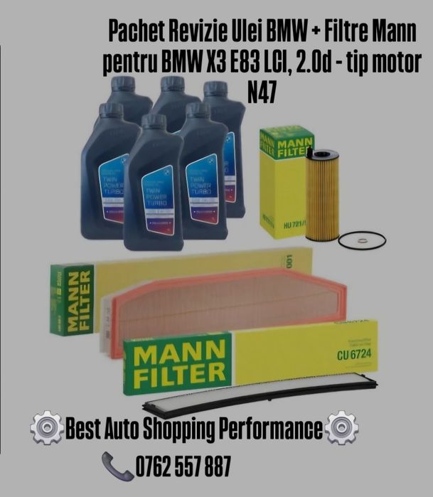 Pachet revizie BMW X3 E83 LCI, 2.0d - tip motor N47