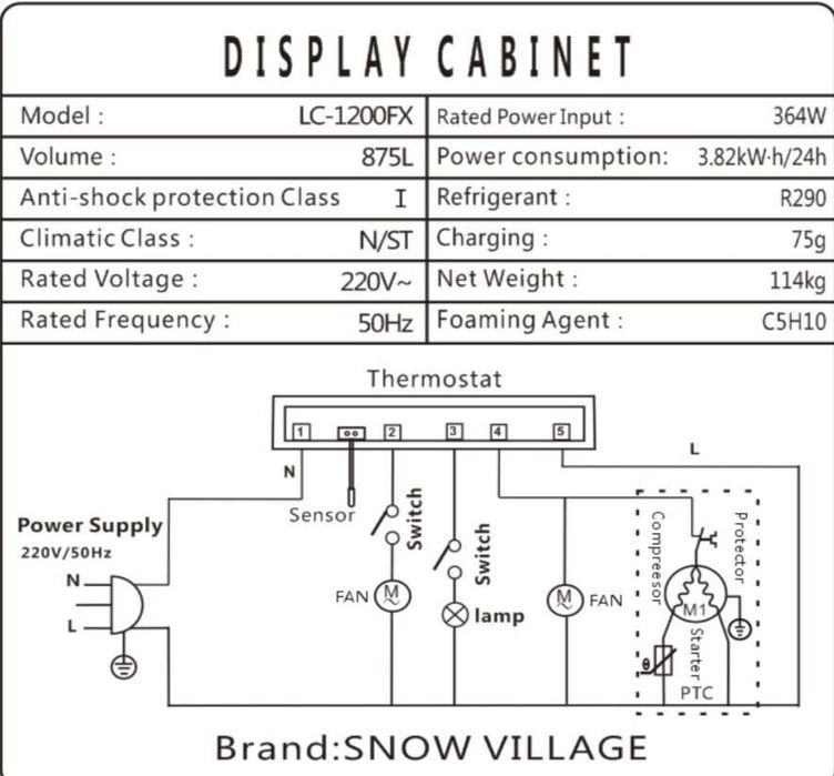 Витринный холодильный шкаф SNOW VILLAGE LC-1200FX