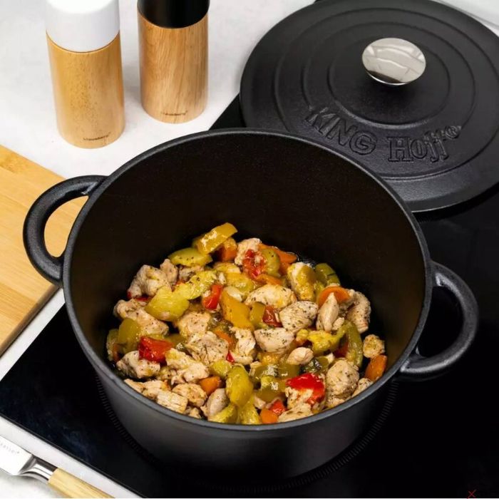 Cratita, oala din fonta cu capac, 24 cm, 4 litri, negru, Kinghoff