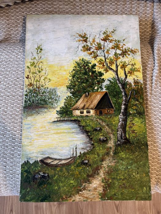 Pictura in ulei cu vedere la lac