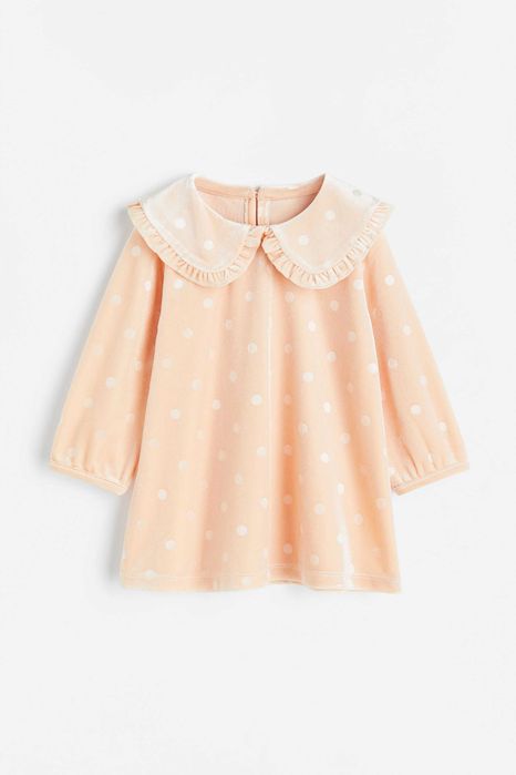 Плюшена рокля H&M, цвят праскова/светъл корал, 74-80 см