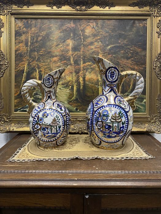 Двойка декоративни кани порцелан Испания 1950 1970 ръчно рисувани