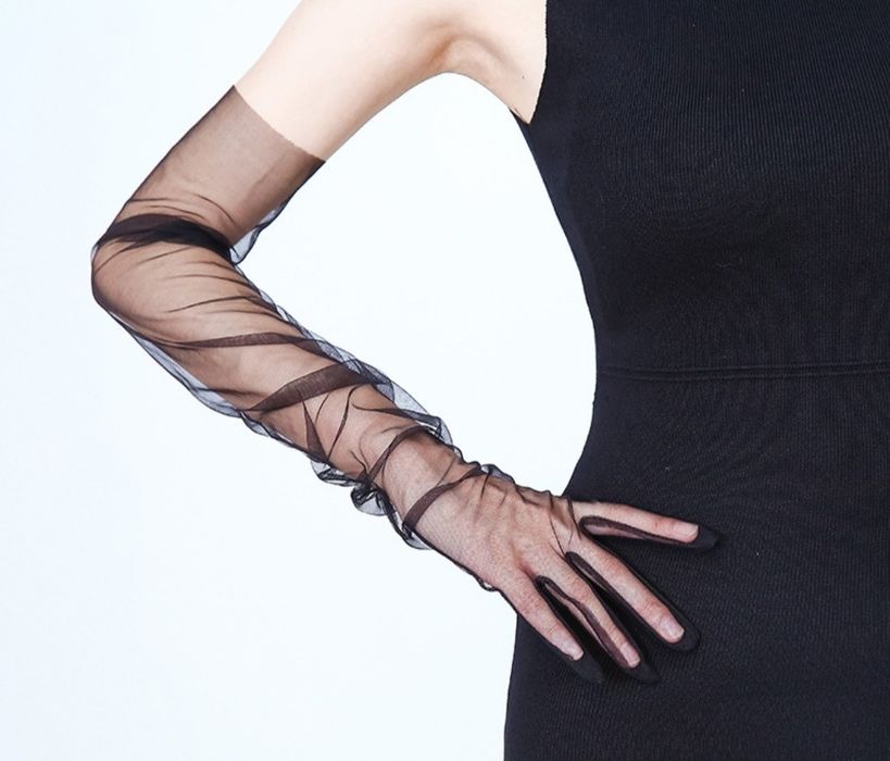 Перчатки праздничные женские длинные из фатина Алматы.С нами красивеe