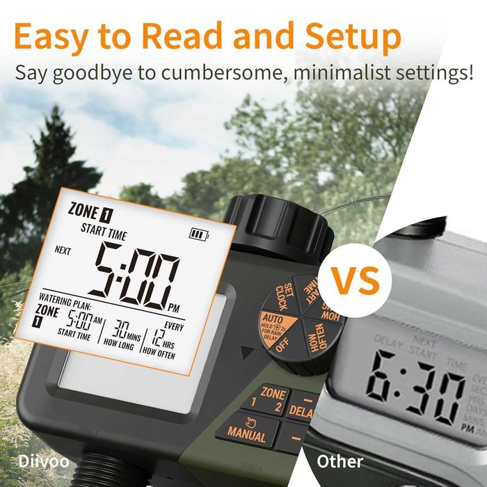 ЧИСТО НОВ Diivoo Таймер за напояване с 2 зони, таймер за поливане...