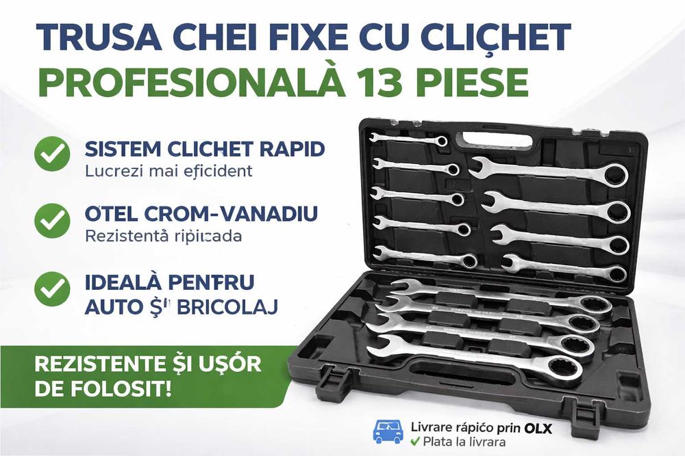 Trusa Chei Fixe cu Clichet 13 Piese Profesionala CR-V