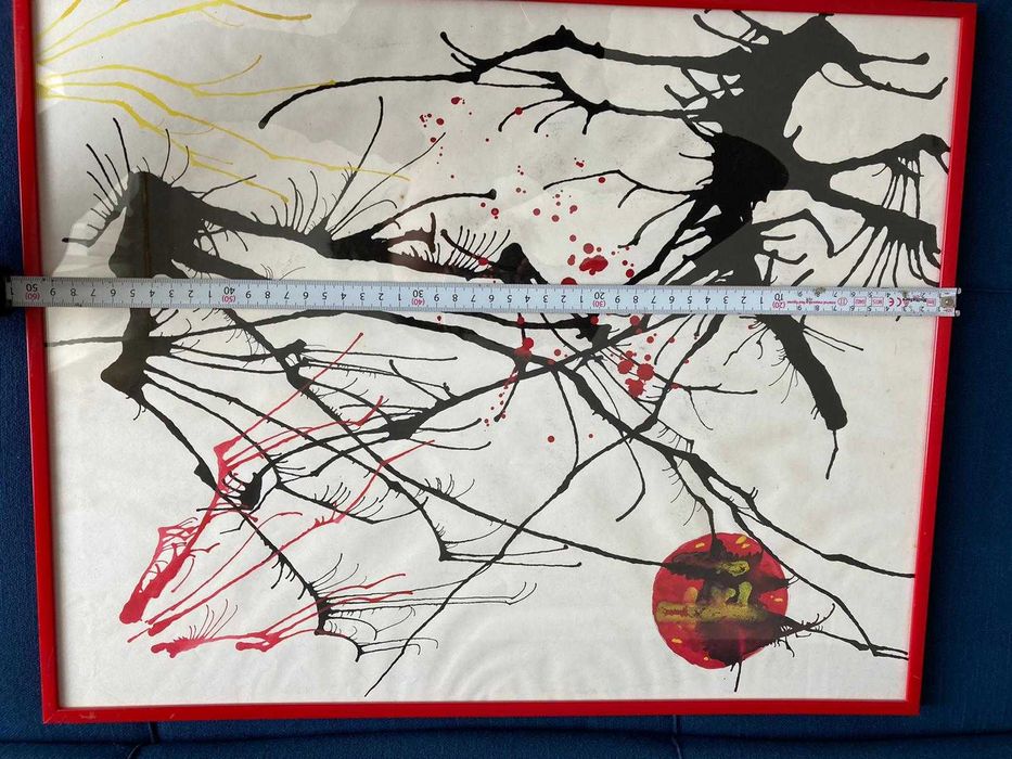 Tablou modern pictat manual Franta anii 70 rama expoztionala rosie