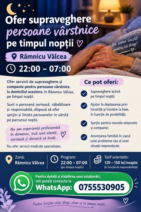 OFER SUPRAVEGHERE nocturna persoane vârstnice – Râmnicu Vâlcea