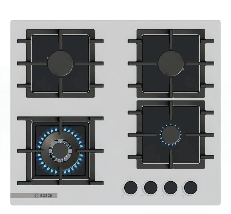 Газовая варочная панель Bosch PNK6B2P41R Серия 4 (60 см), Белая