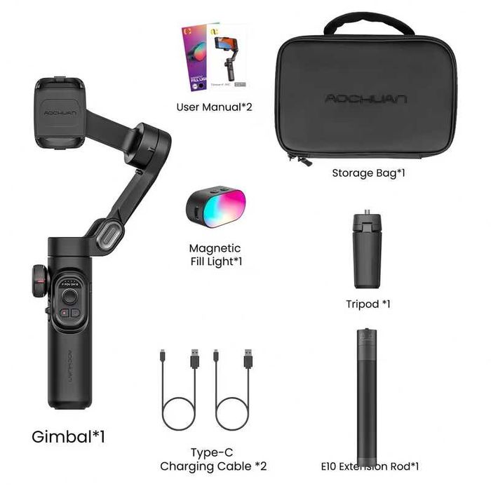 Gimbal Stabilizator imagine AI cu lumina RGB