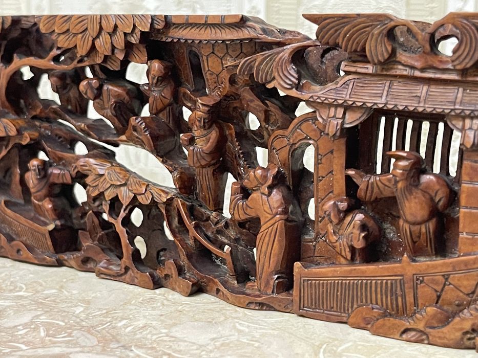 Sculpura foarte veche in lemn, Japoneza. Stil diorama. Scena 3d