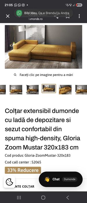 Coltar DUMONDE - Colțar modern, foarte bună calitate – stare impecabilă
