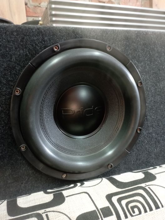 Сабвуфер прайд hp lite 12 1200w  короб фанера на трубе усилитель 1500в