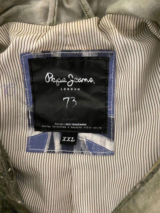 Geacă de piele Pepe Jeans London "73" Premium Biker - Mărimea XXL (Stil Distressed / Gri-Olive