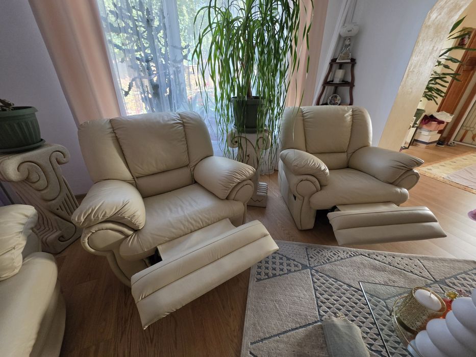 Set canapea + 2 fotolii recliner – piele ecologică, import Italia