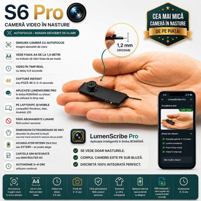 Casca pentru copiat - Camera Video Profesionala iCheat S6 Pro cu Auto Focus