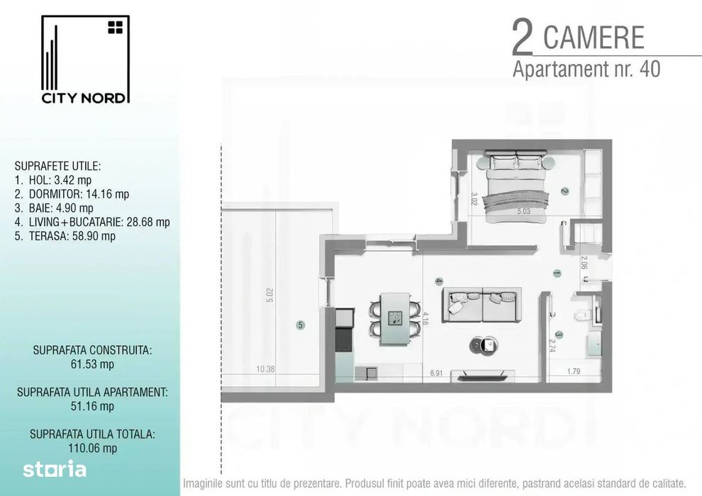 Apartament Penthouse 2 Camere cu Terasă Spectaculoasă de 59 mp
