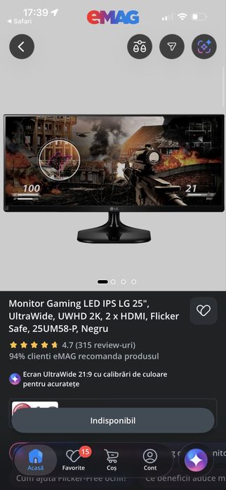 Monitor LG 25 Ultrawide 2K